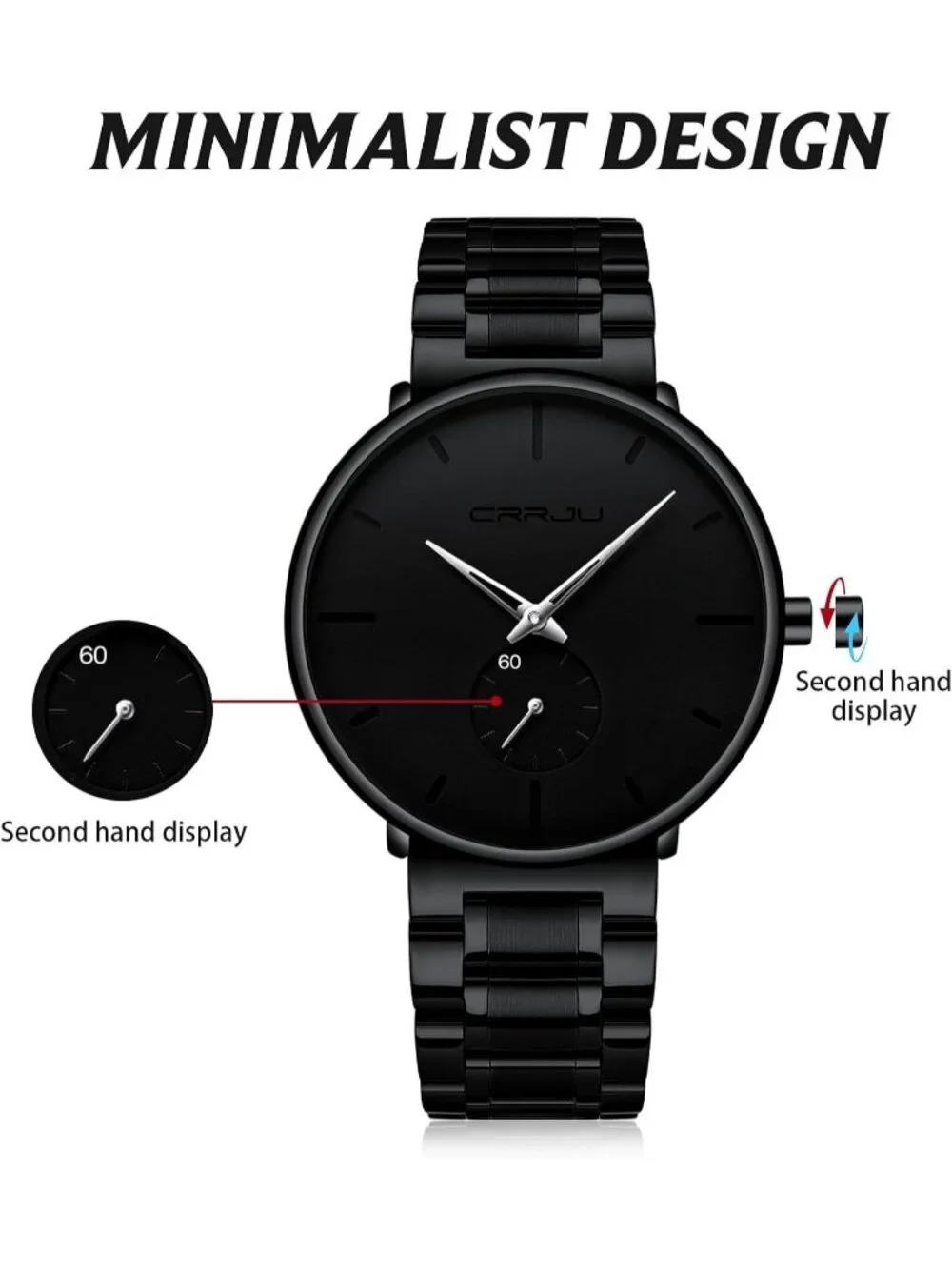 Unisex Silver Ultra-Thin Minimalist Waterproof Stainless Steel Band Wrist Watch